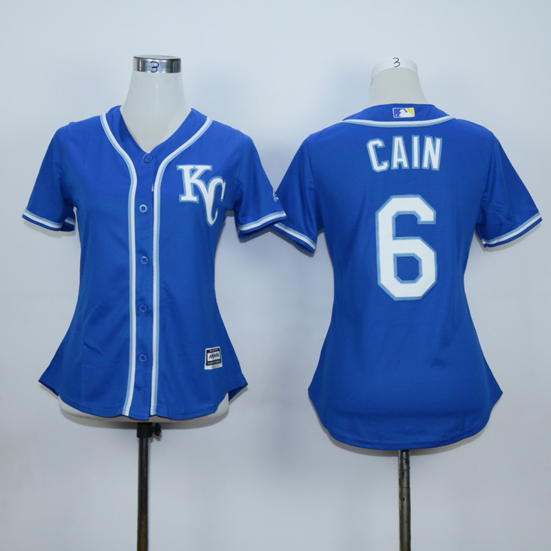 Women Kansas City Royals #6 Cain Blue MLB Jerseys